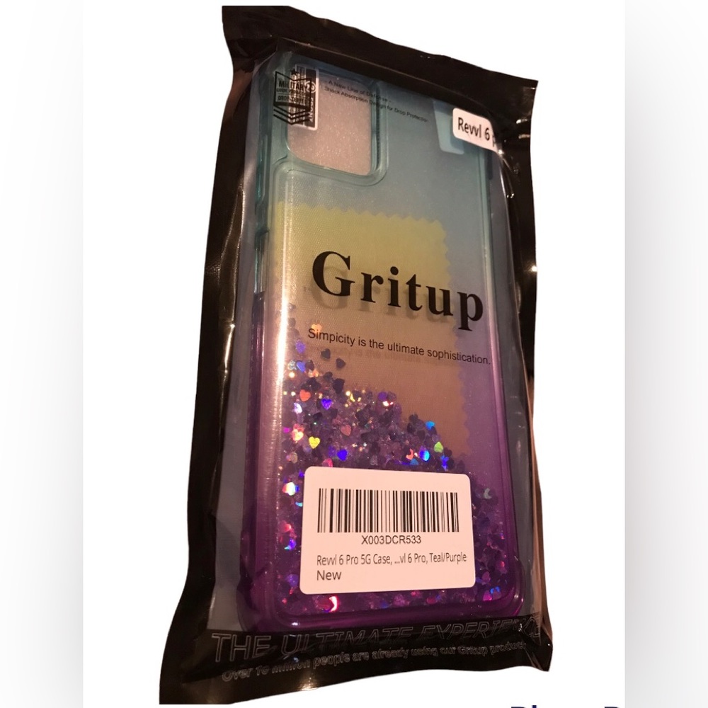 Six(6) Gritup Revvl 6 Pro 5G Teal/Purple 💜Glitter Phone Case & Screen Protector